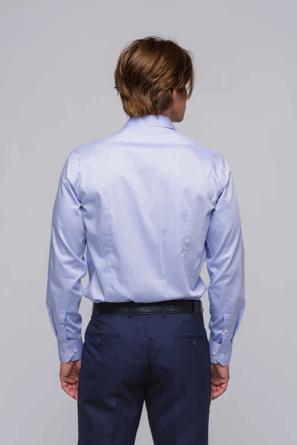 Alain Delon Slim Fit camicia azzurra pois cotone