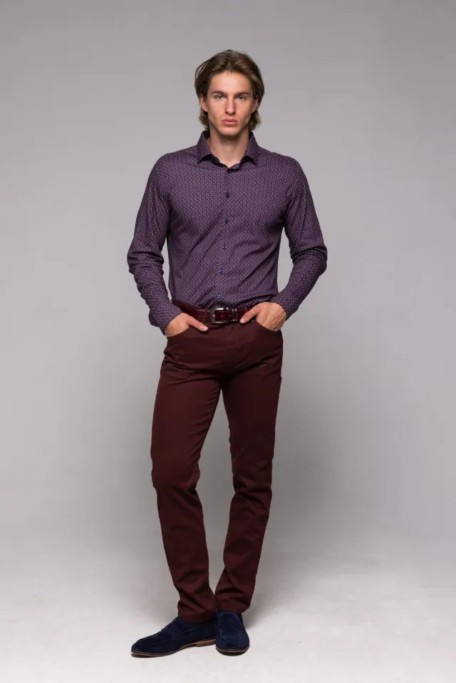 Alain Delon camicia bordeaux extra slim elasticizzata fantasia