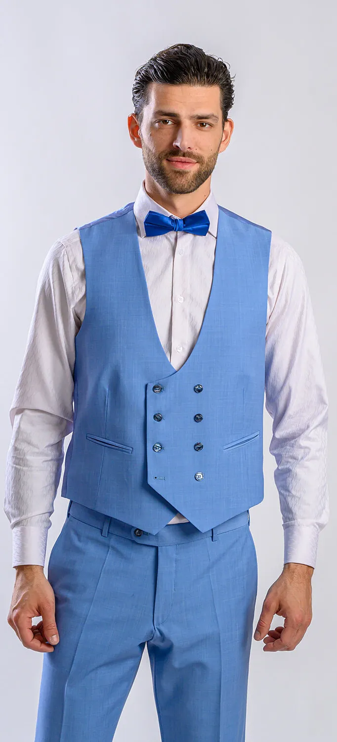 Alain Delon abito slim fit azzurro gilet doppiopetto