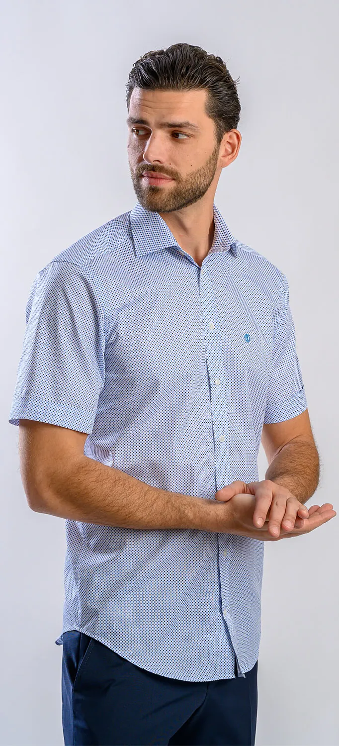 Alain Delon camicia slim fit bianca manica corta fantasia blu