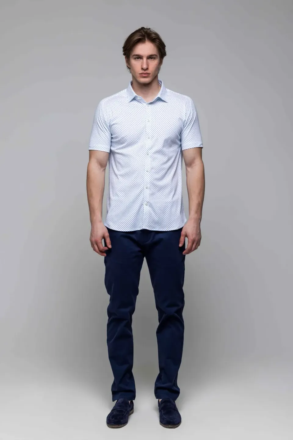 Alain Delon Camicia Bianca Manica Corta Extra Slim Stretch