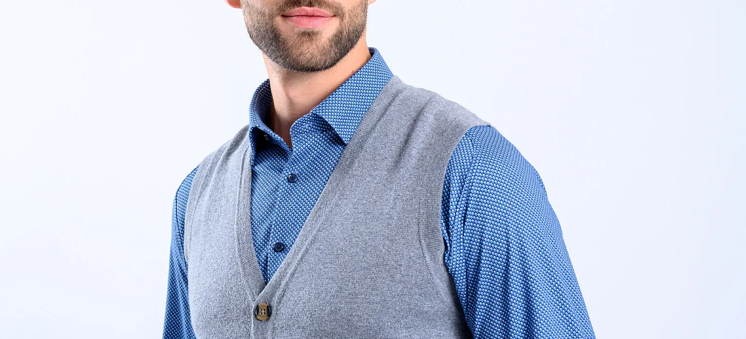 Alain Delon Gilet Maglia Grigio Bottoni slim fit