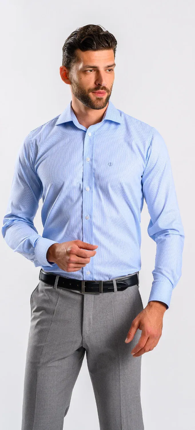 Alain Delon Slim Fit camicia azzurra micro-fantasia cotone