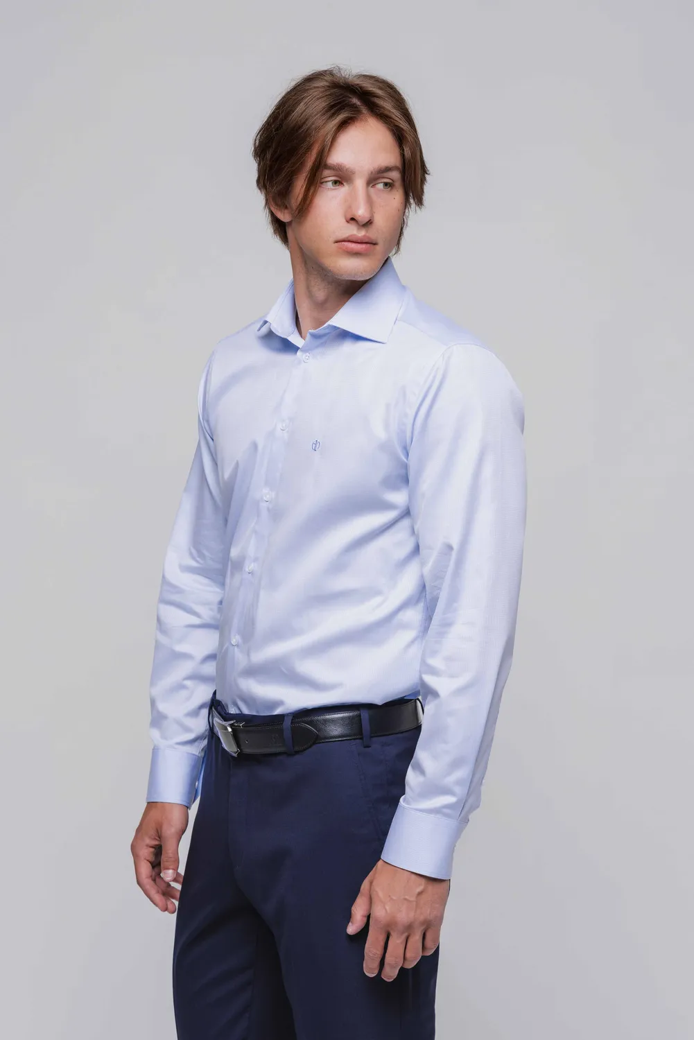 Alain Delon camicia extra slim fit azzurra cotone fantasia