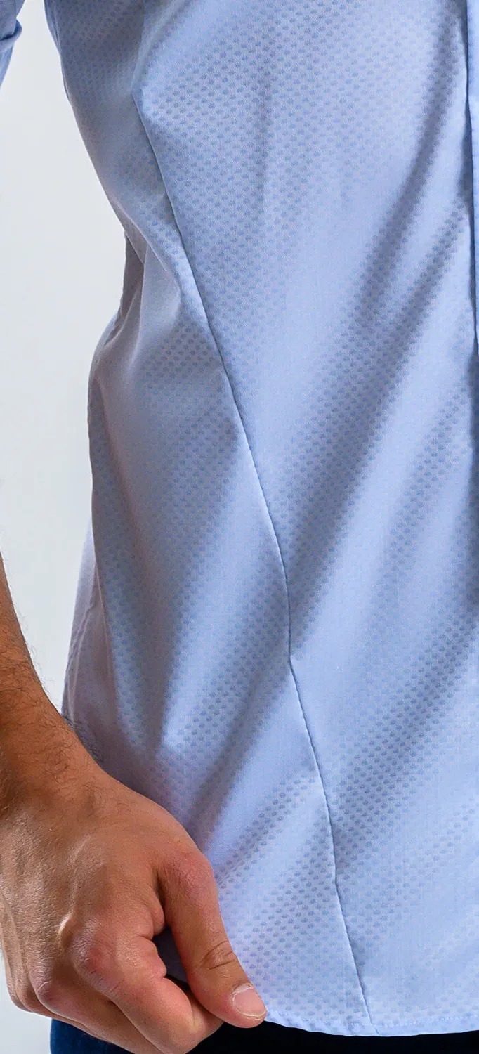 Alain Delon camicia manica corta azzurra extra slim fantasia
