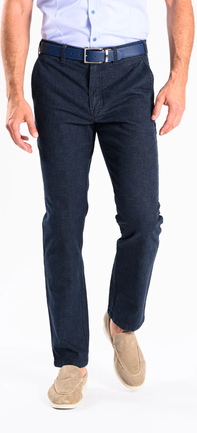 Alain Delon pantalone slim blu a quadri neri