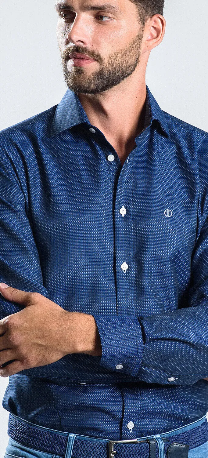 Alain Delon Extra Slim Fit camicia blu navy pois delicati