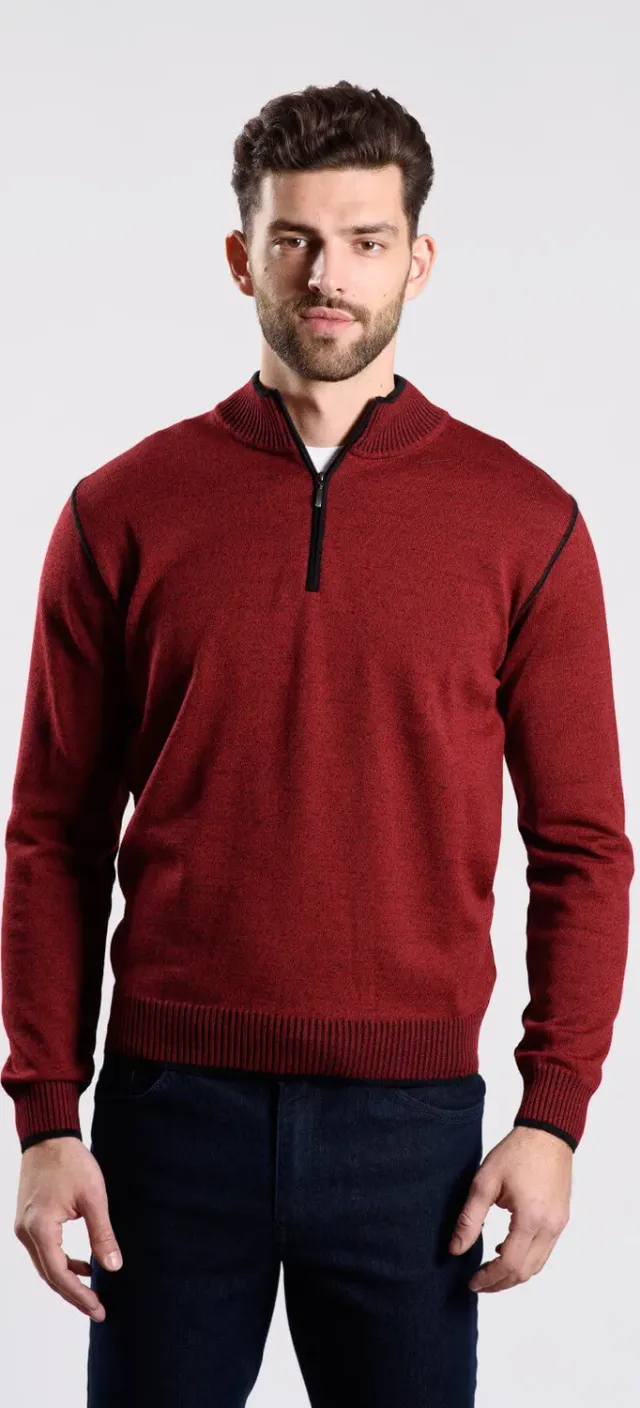 Alain Delon Maglione Bordeaux Zip Merino Cotone
