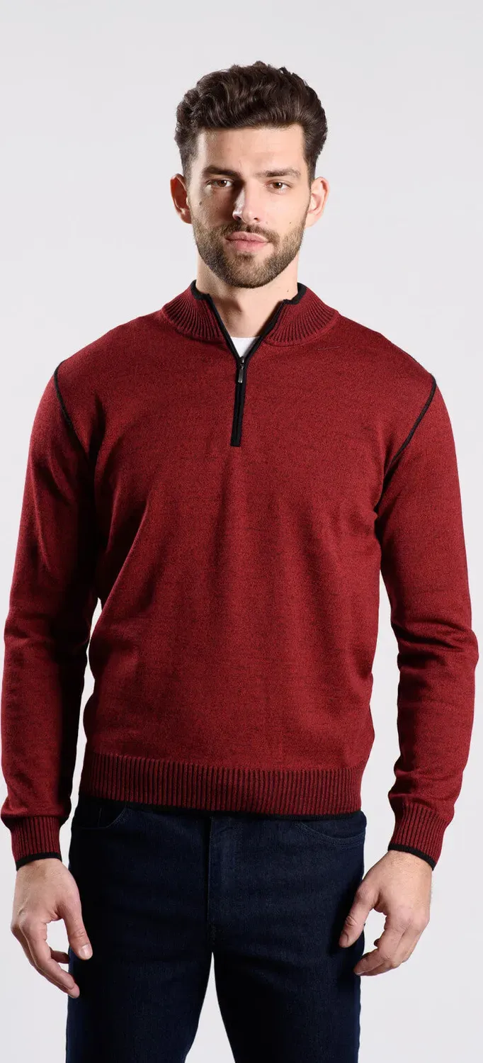 Alain Delon Maglione Bordeaux Zip Merino Cotone