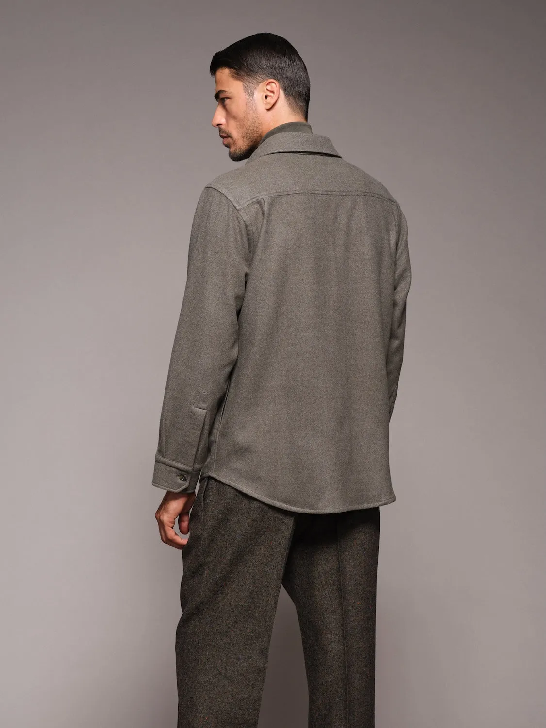 Caruso overshirt lana 180s verde riga tono su tono