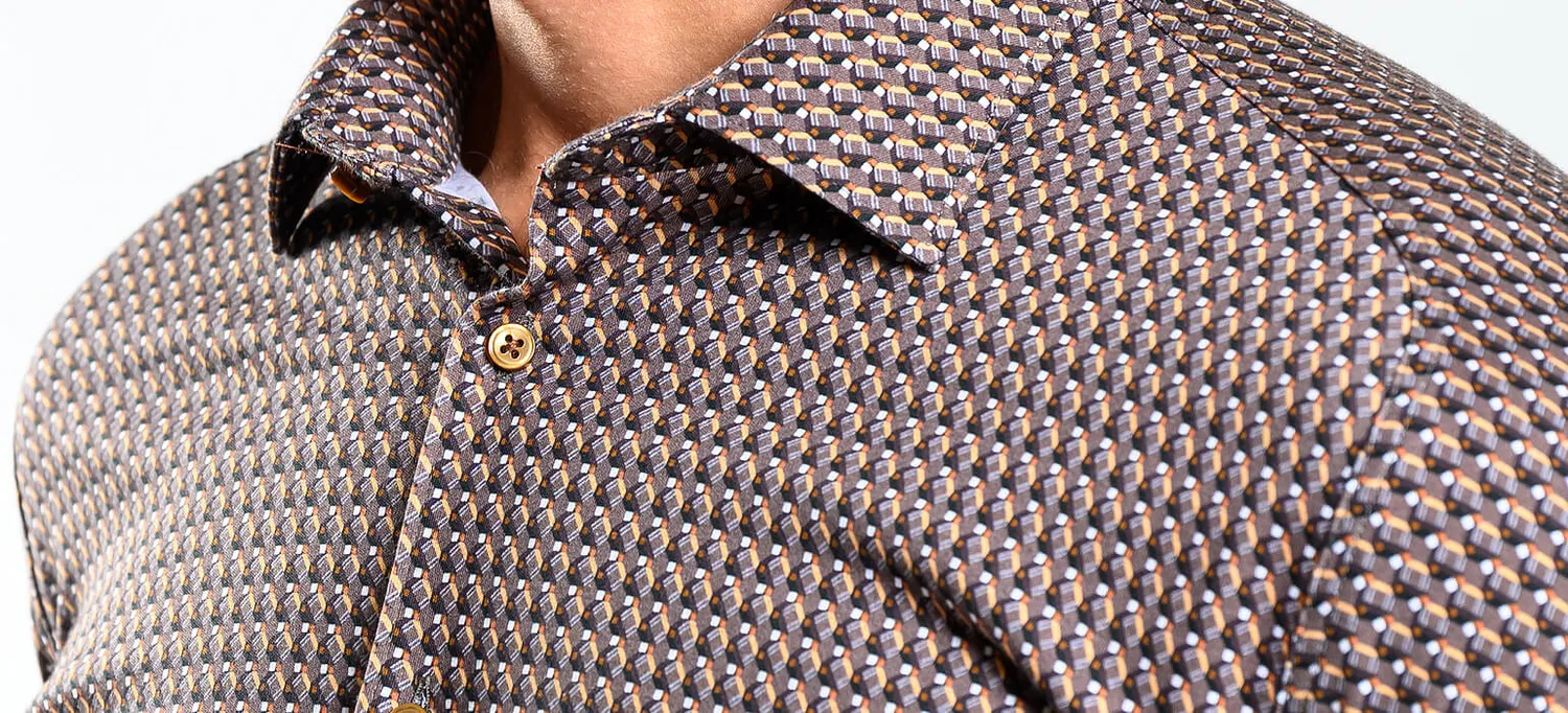 Alain Delon camicia extra slim fit marrone elasticizzata
