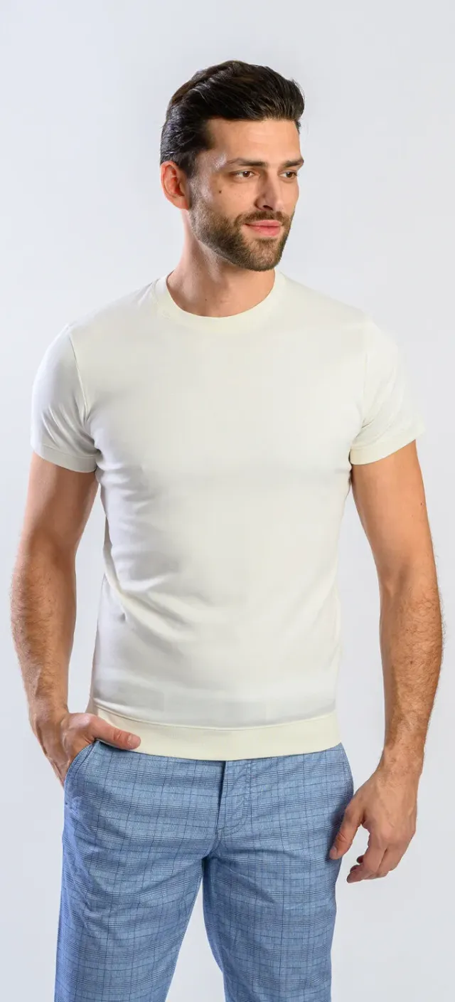 Alain Delon t-shirt beige slim fit cotone elasticizzata