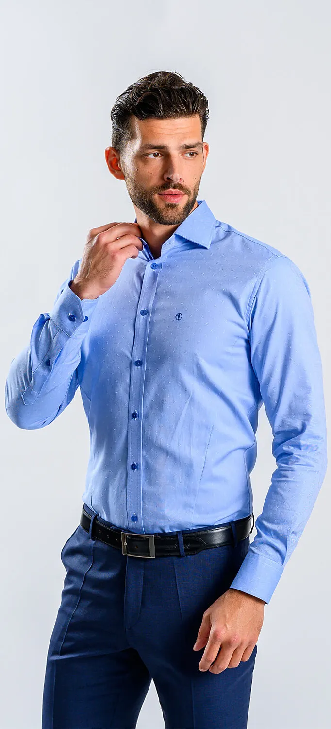 Alain Delon Blue camicia extra slim fit blu fantasia bianca