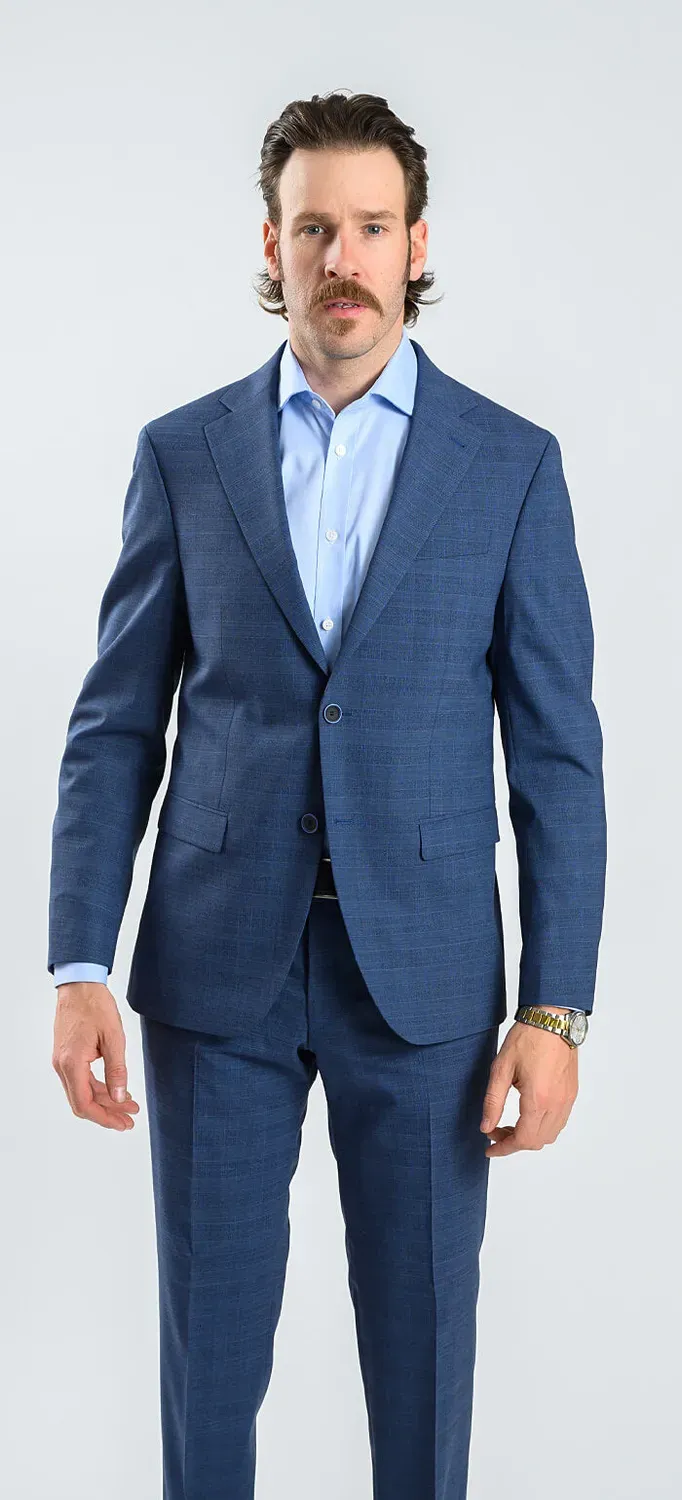 Alain Delon abito slim fit lana blu a quadri