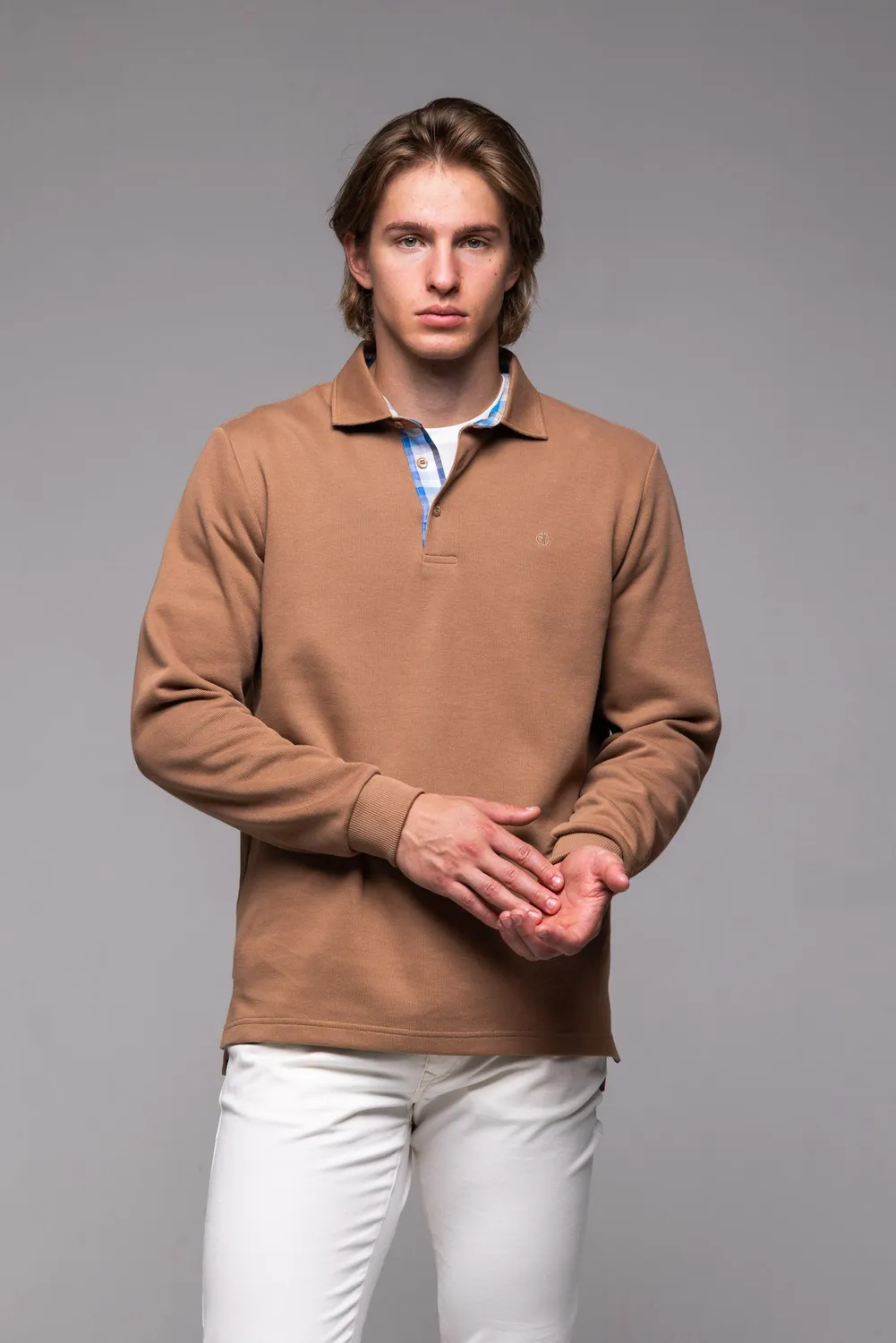 Alain Delon polo marrone manica lunga cotone