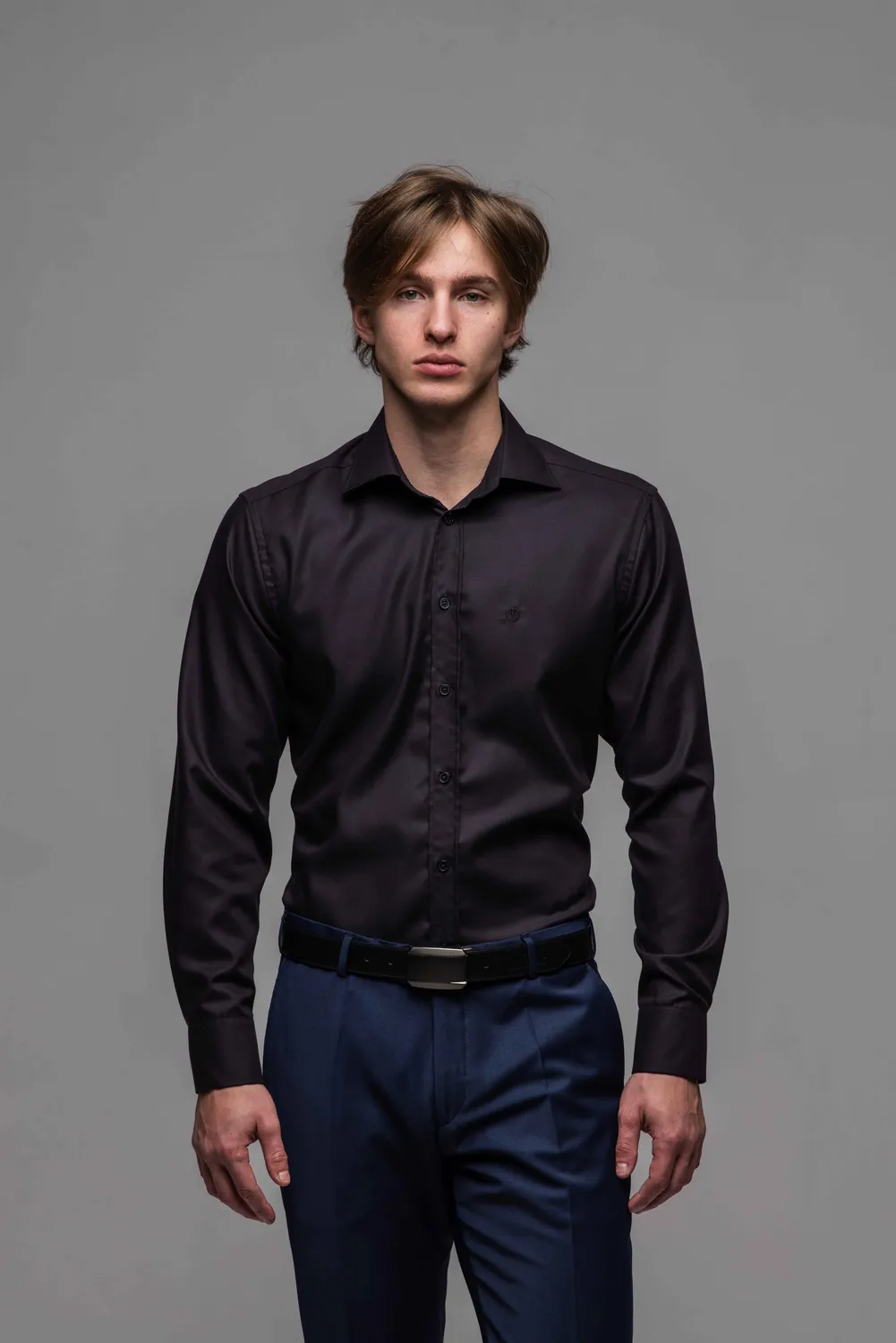 Alain Delon Slim Fit camicia nera cotone