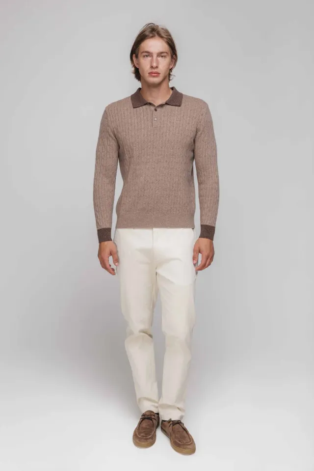 Alain Delon Polo Marrone Manica Lunga in Lana
