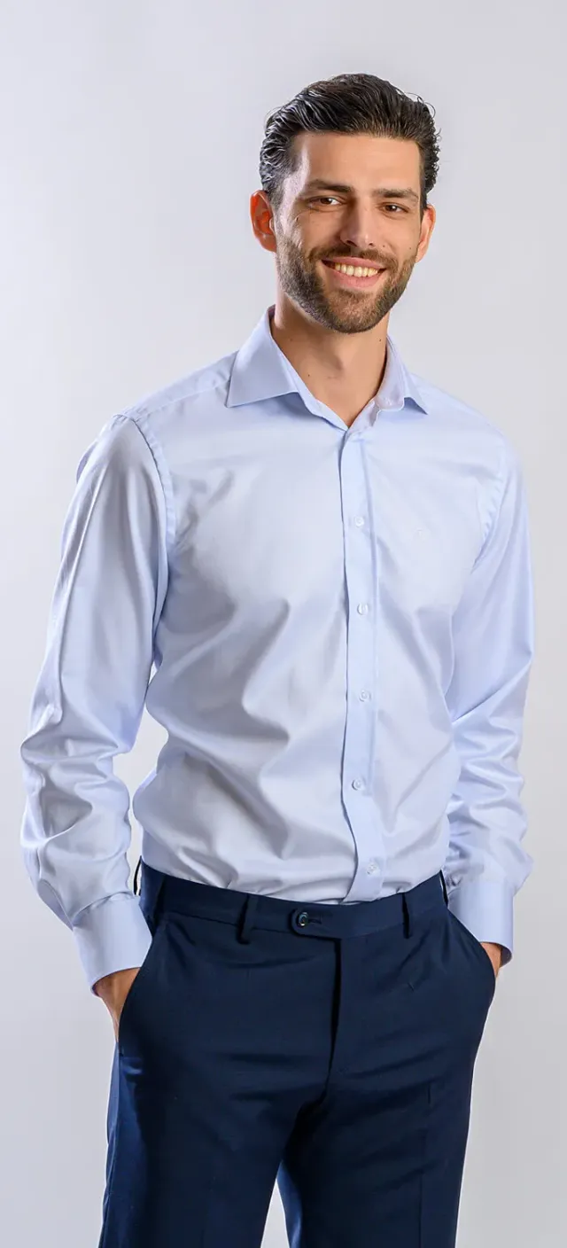 Alain Delon camicia slim fit azzurra cotone Getzner