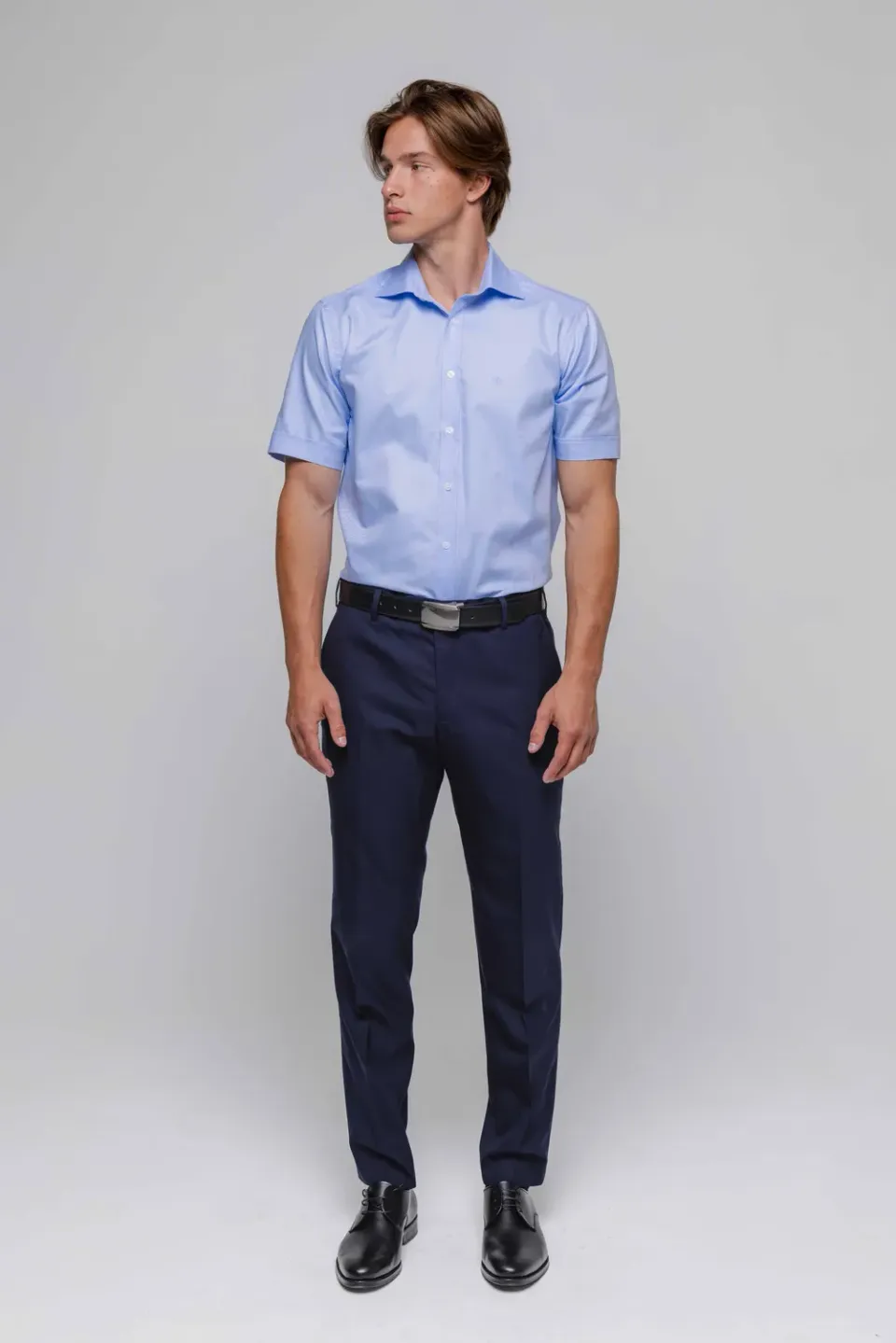 Alain Delon Oxford camicia manica corta azzurra cotone