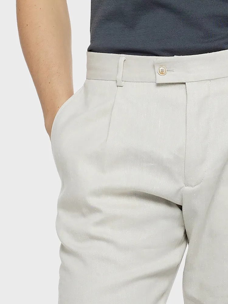 Caruso Pantalone Carrot Fit Lino Lana Bianco