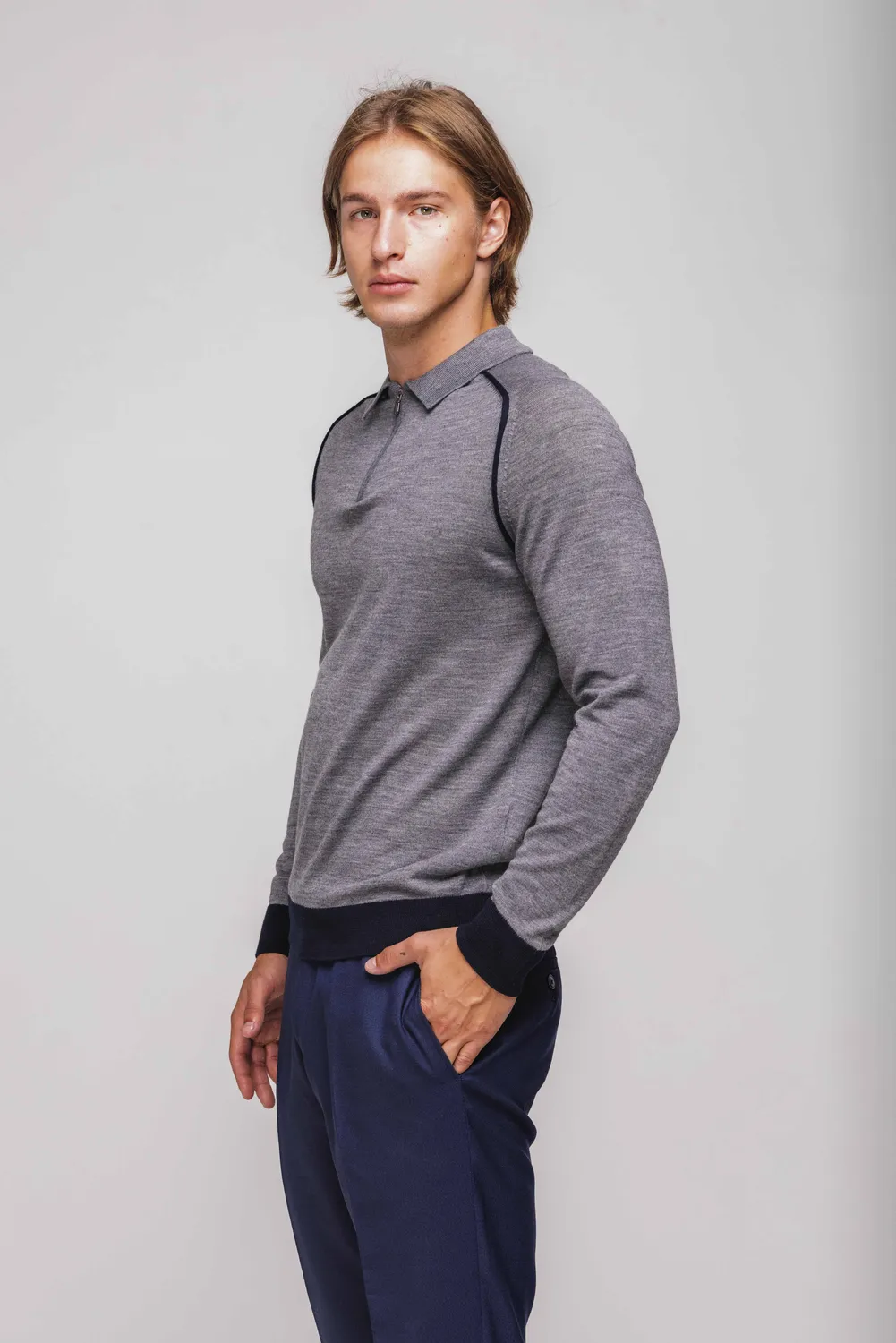 Alain Delon polo grigia con zip in lana taglia M