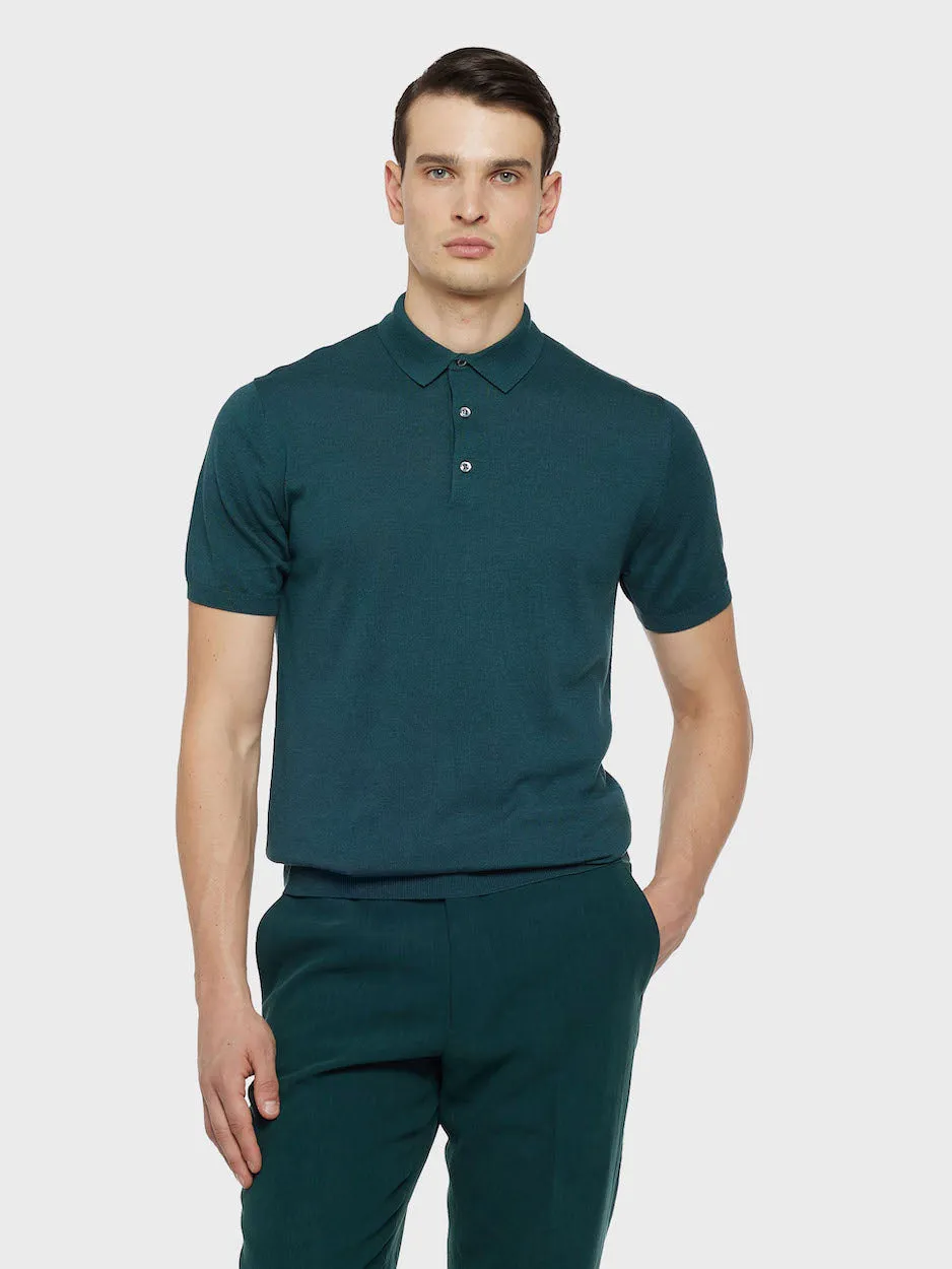 Caruso Butterfly polo seta e cotone verde maniche corte