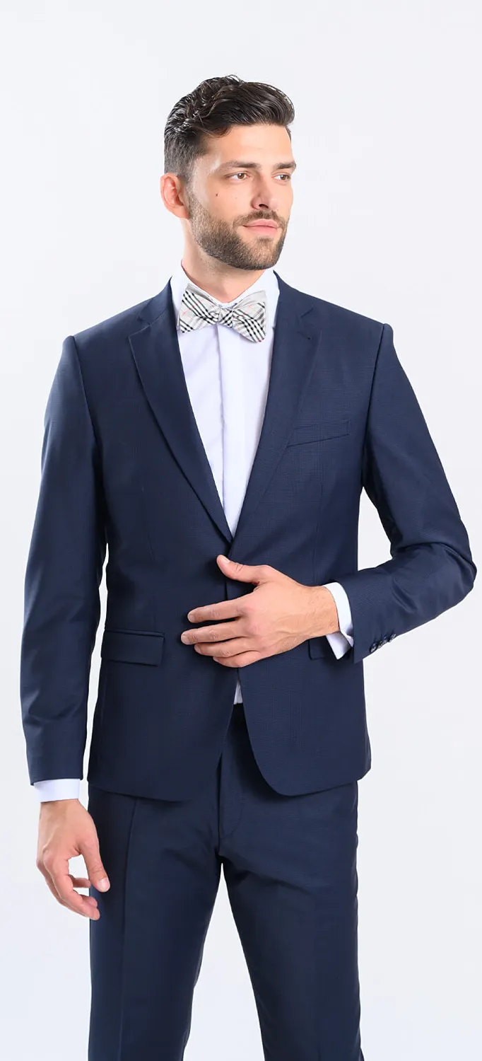 Alain Delon Abito Blu Slim Microquadri Uomo 2 Bottoni
