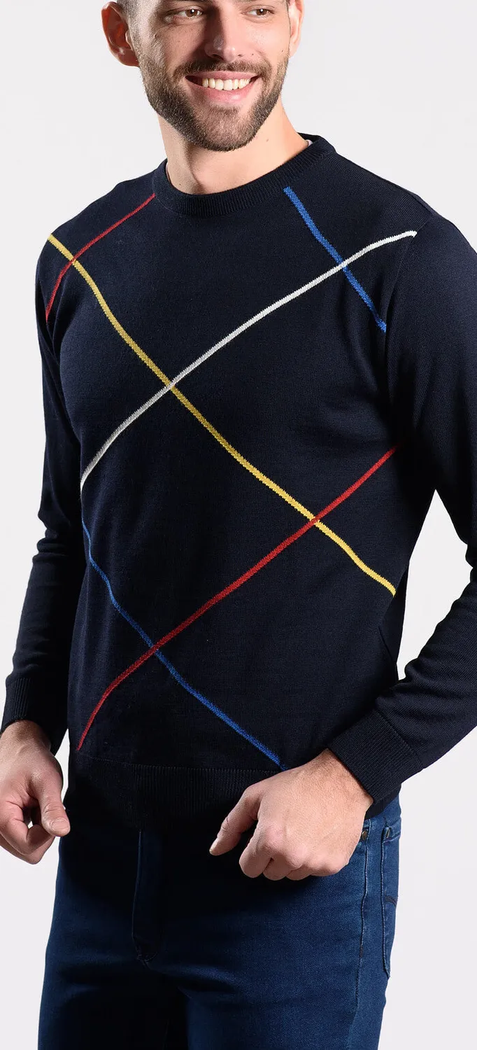 Alain Delon maglione blu navy fantasia slim fit lana