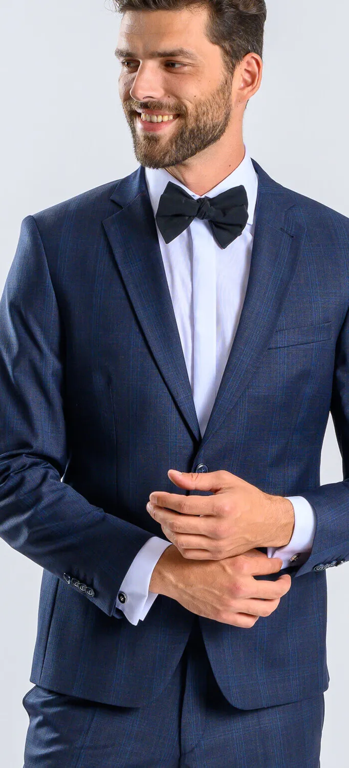 Alain Delon abito uomo slim fit blu a quadri taglia 60