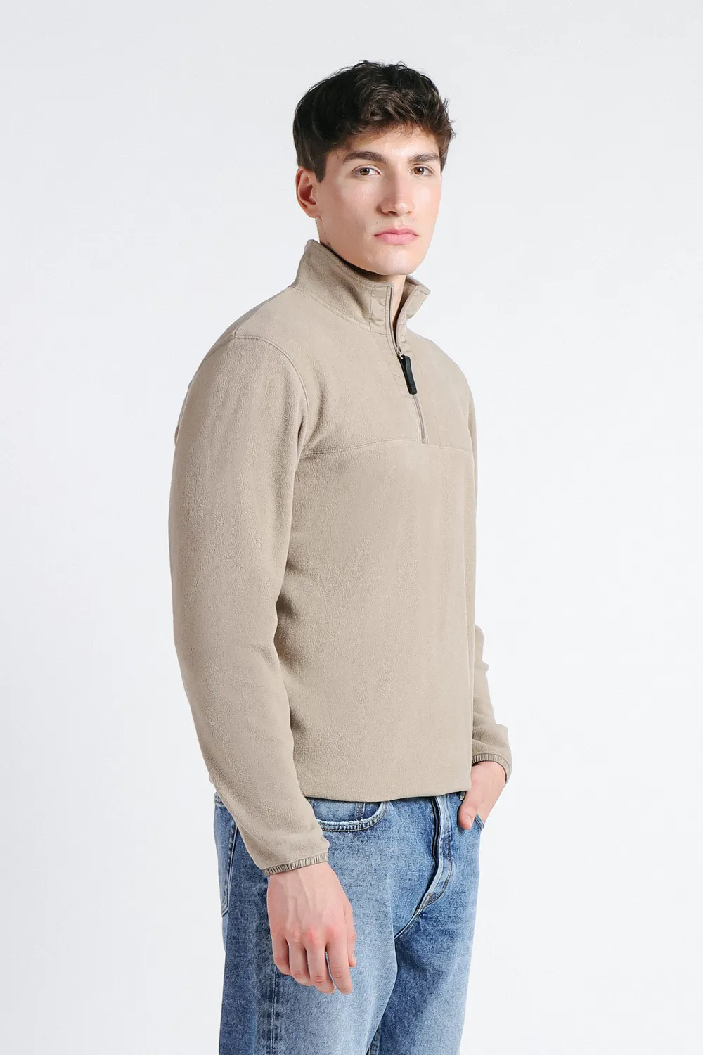 Sonny Bono Pile felpa mezza zip tortora