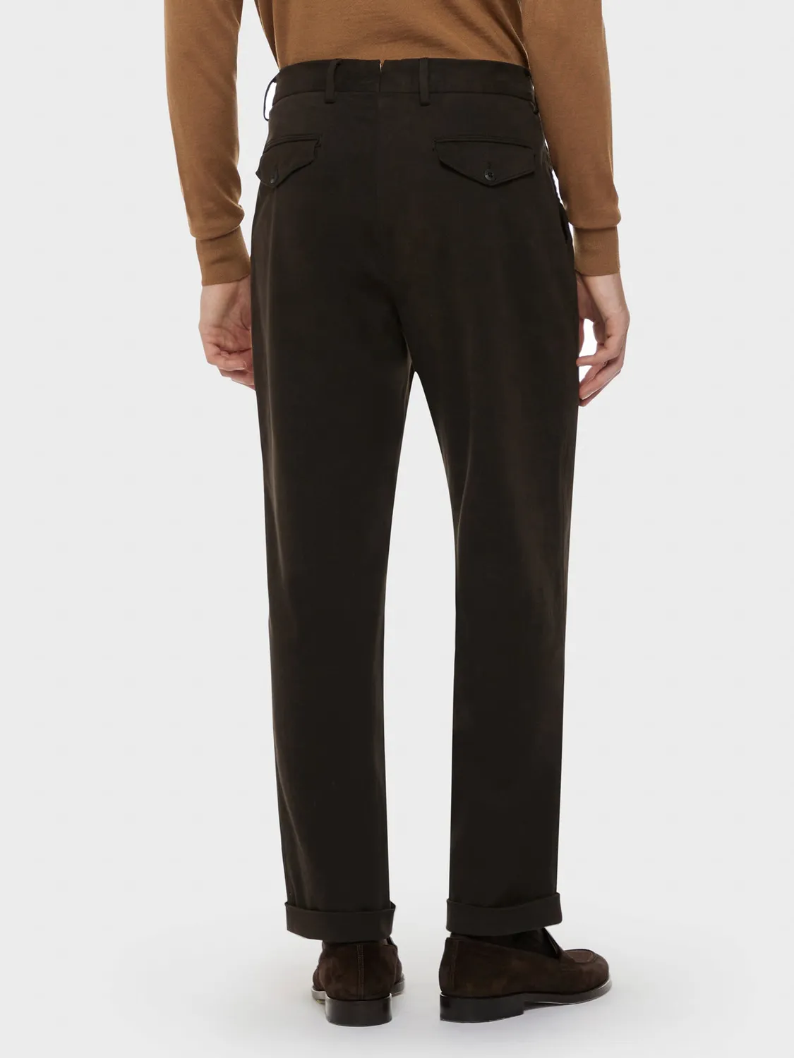 Caruso pantalone cotone stretch marrone flat front