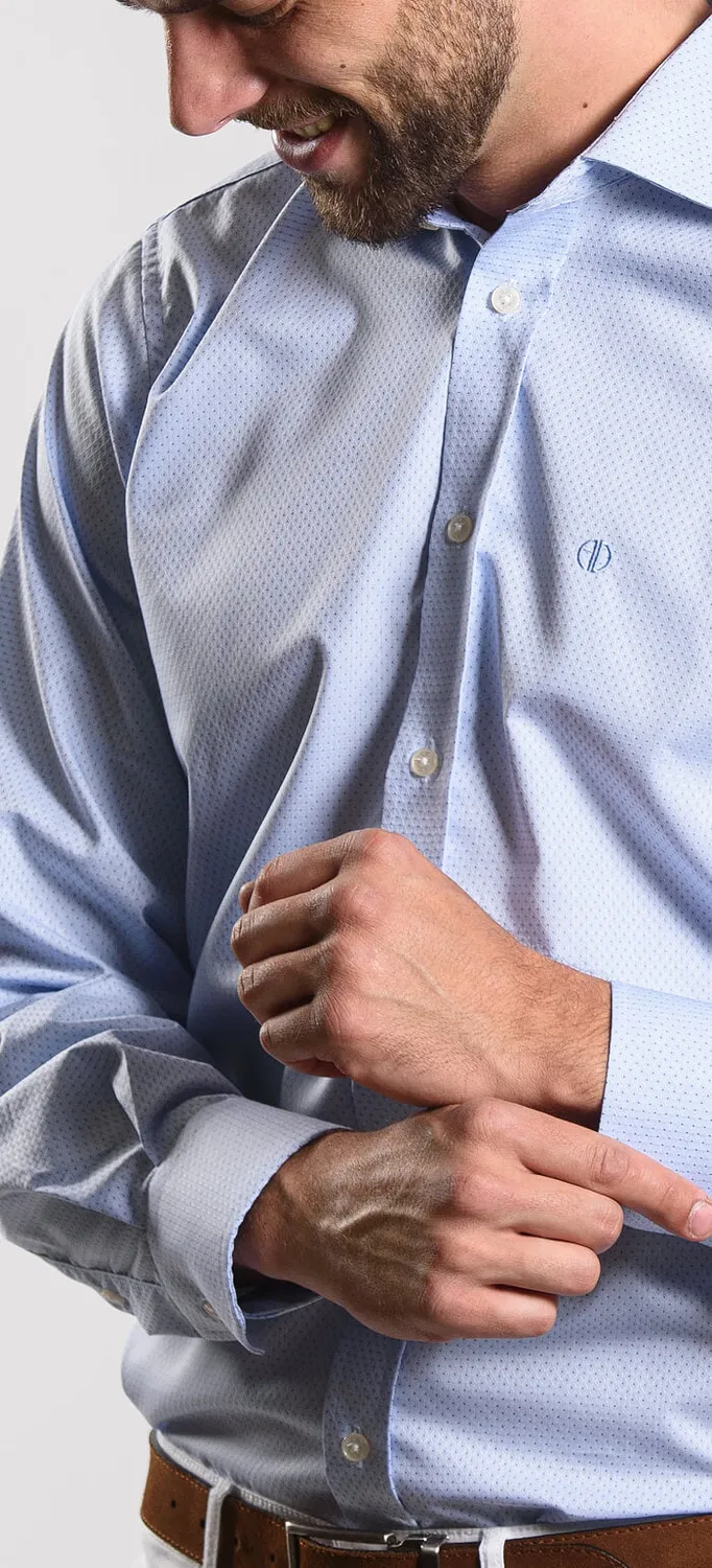 Alain Delon Camicia Azzurra Fantasia Slim Fit Cotone