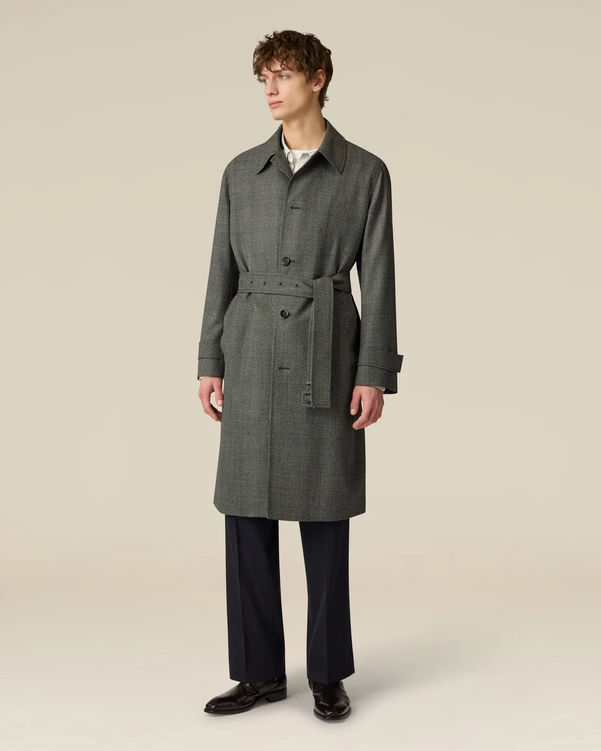 Lardini Trench Nero Lana Stretch Uomo Galles
