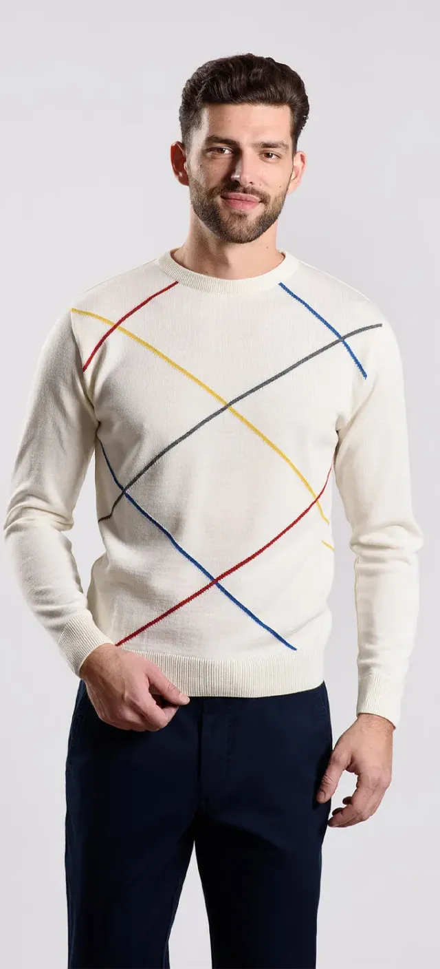 Alain Delon maglione crema con motivo taglia M slim fit