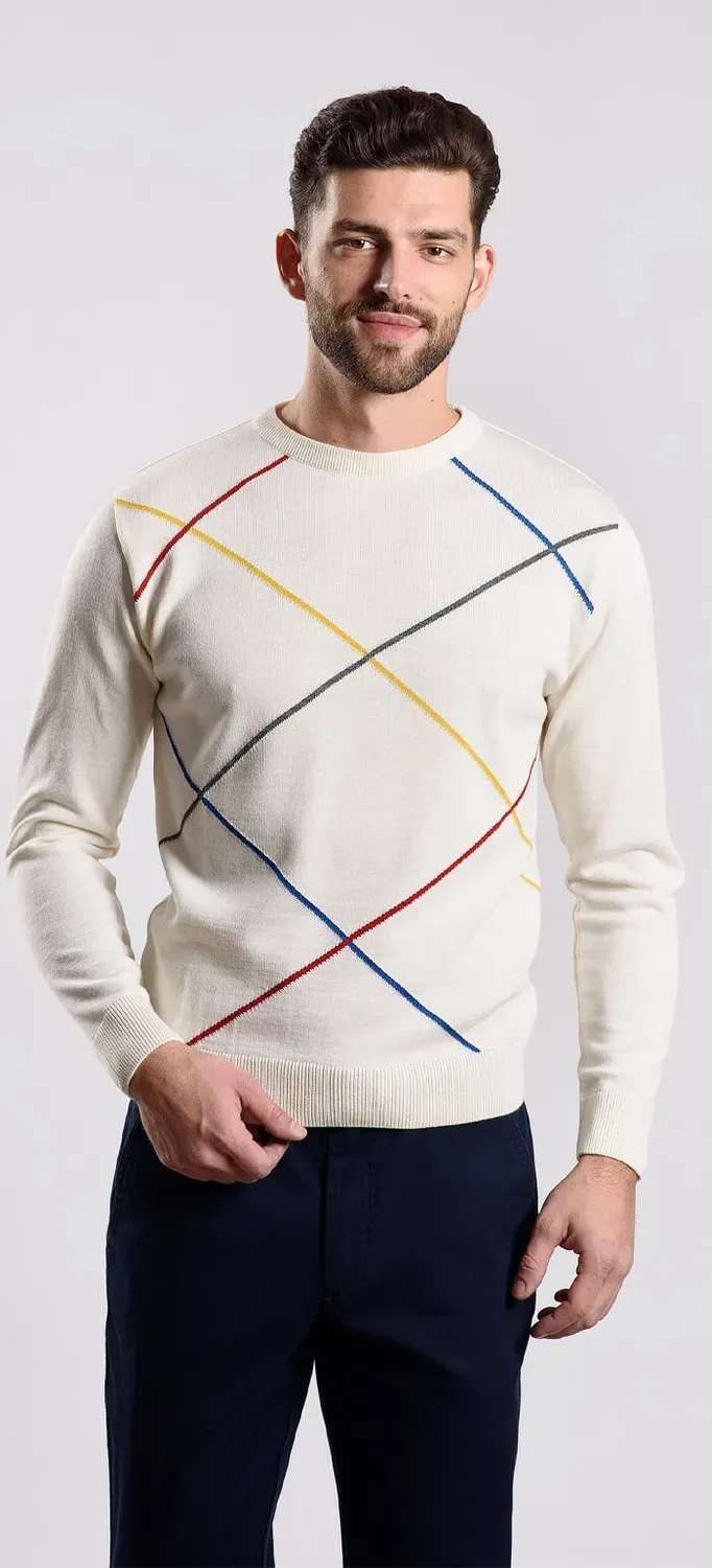 Alain Delon maglione crema con motivo taglia M slim fit