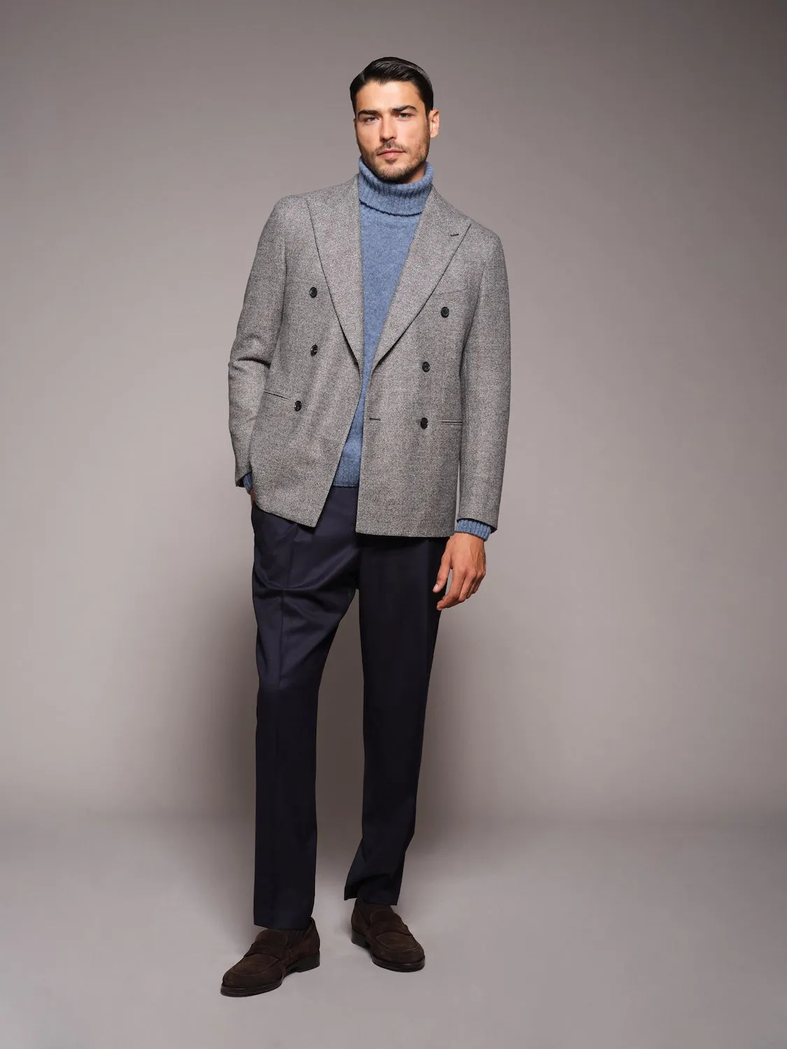 Caruso dolcevita lana Shetland blu a costine