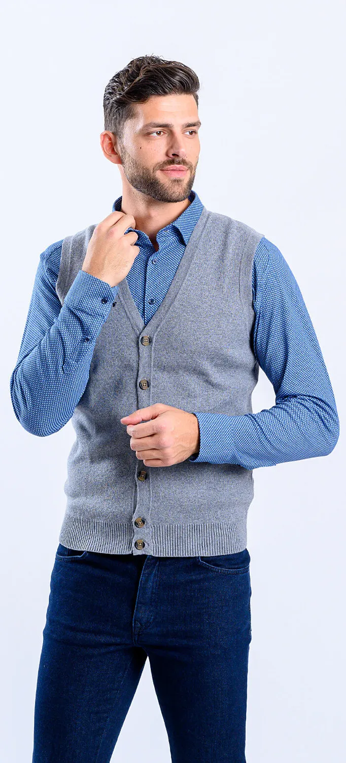 Alain Delon Gilet Maglia Grigio Bottoni slim fit