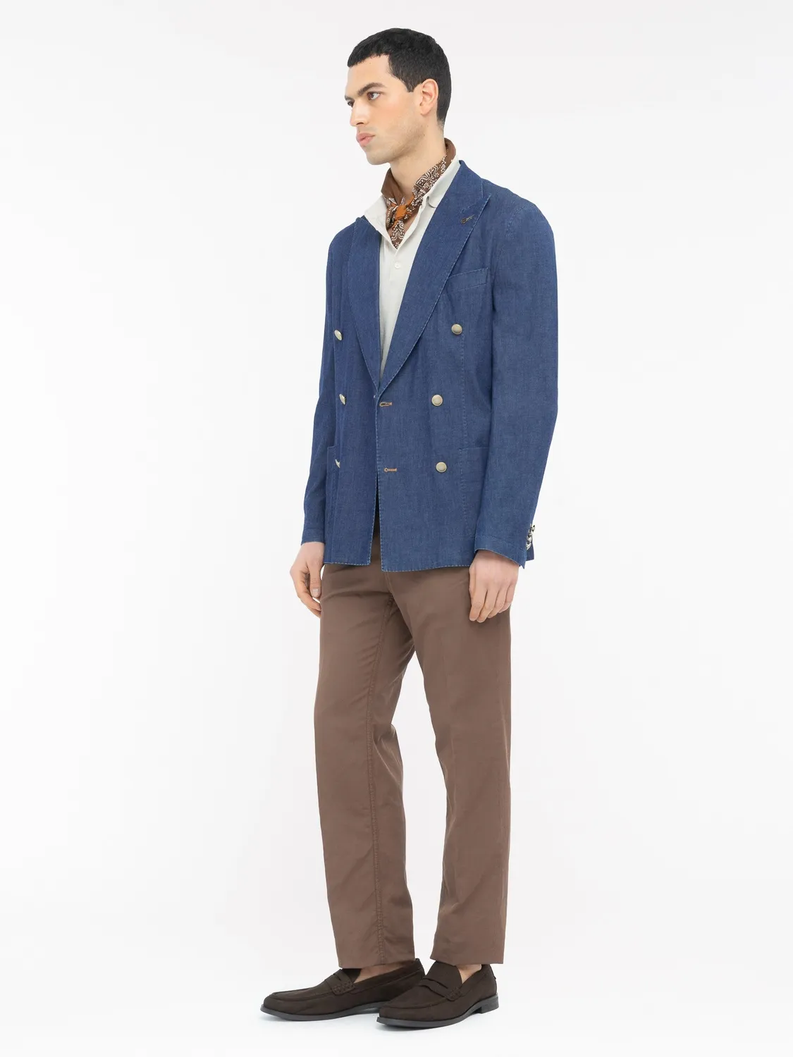 Paoloni Giacca doppiopetto chambray cotone blu