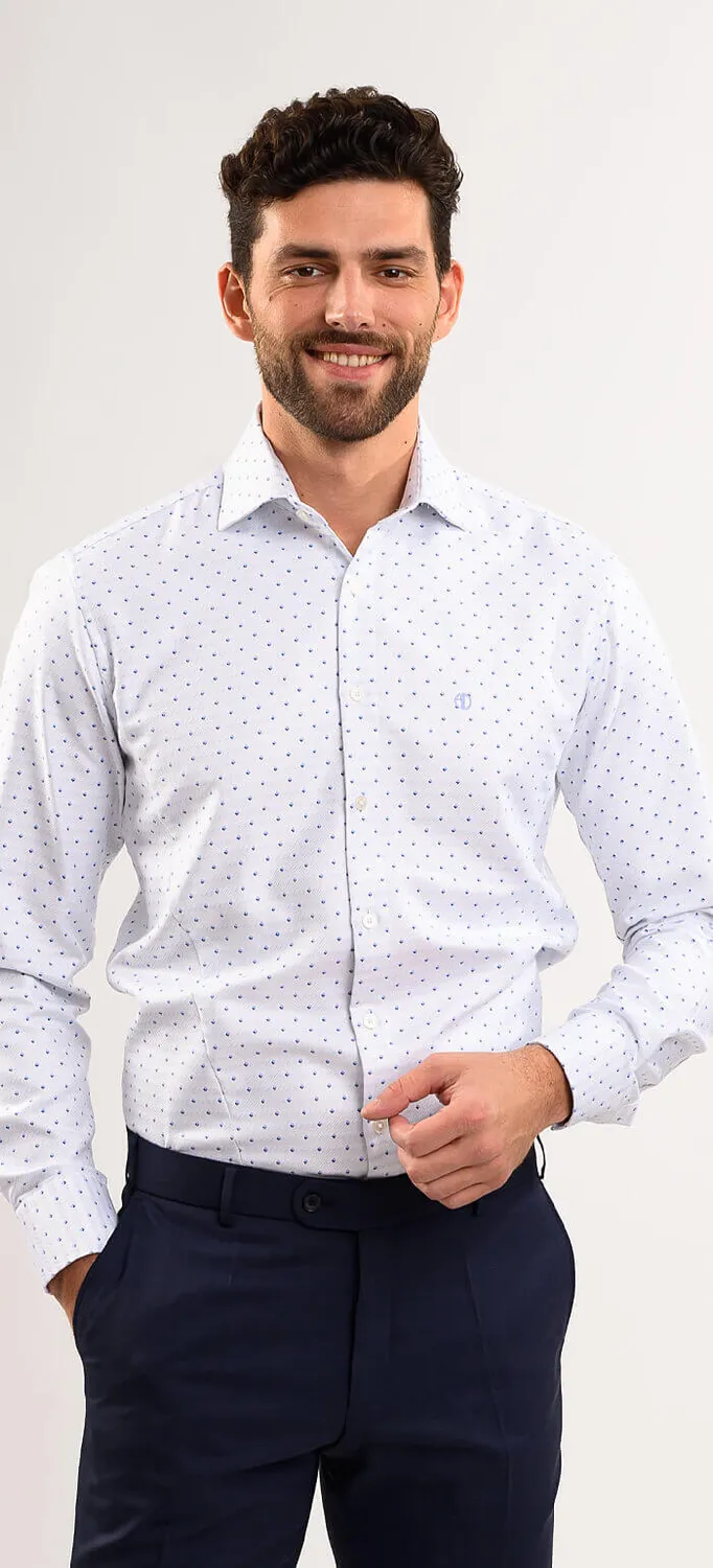 Alain Delon Camicia Classic Fit Bianca Rombo Blu 45
