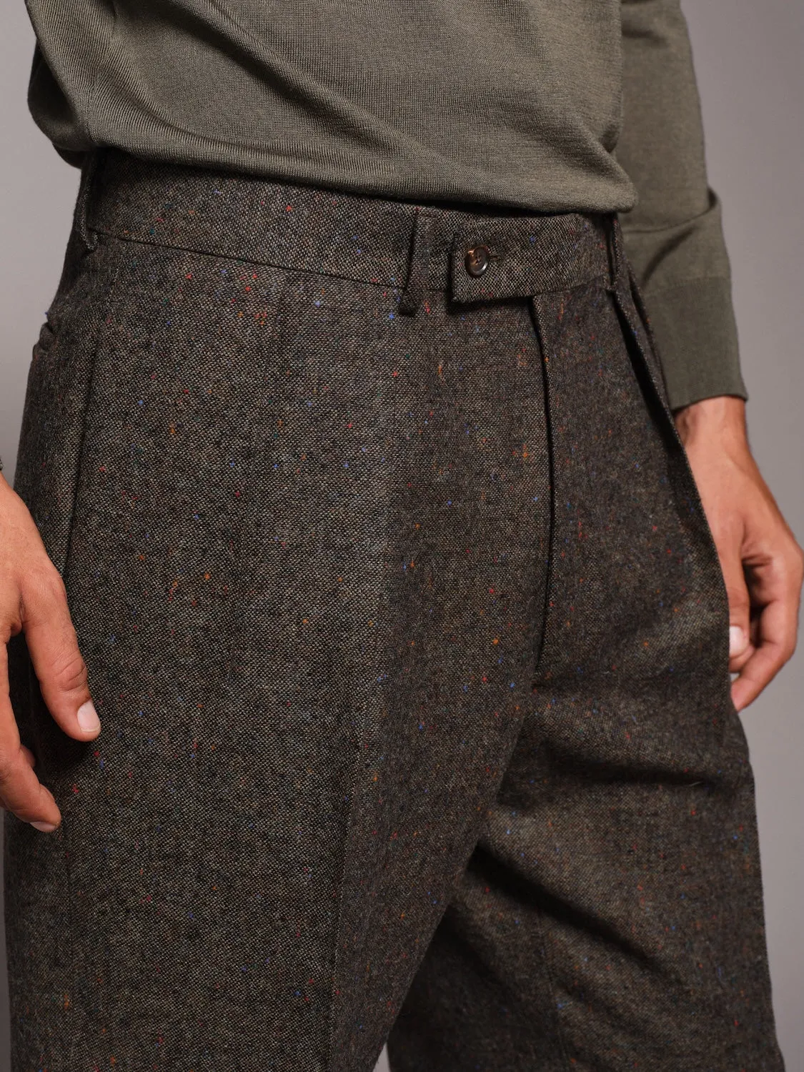 Caruso Norma pantalone vita alta verde lana melange
