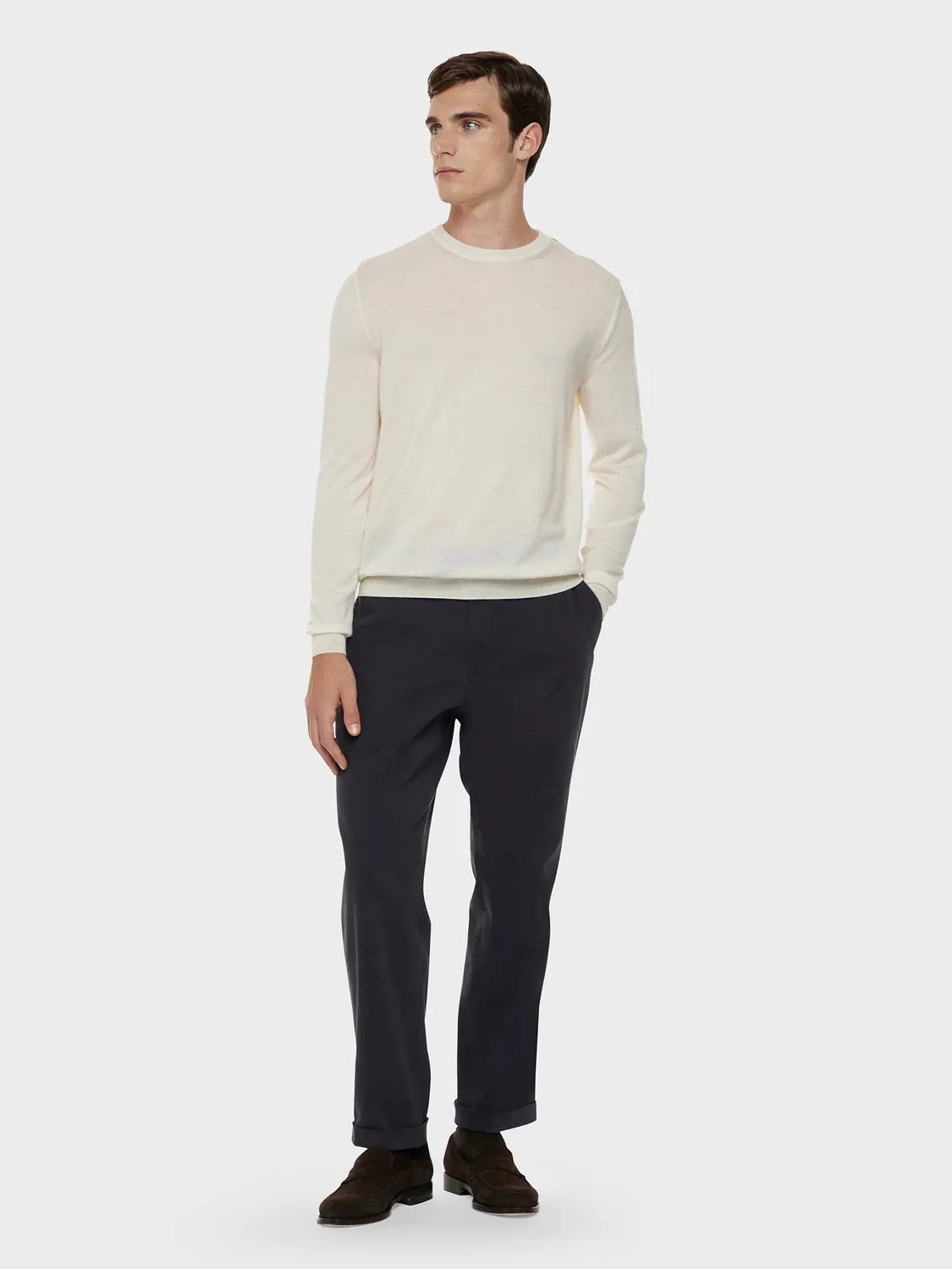 Caruso Norma pantalone blu cotone stretch gabardine