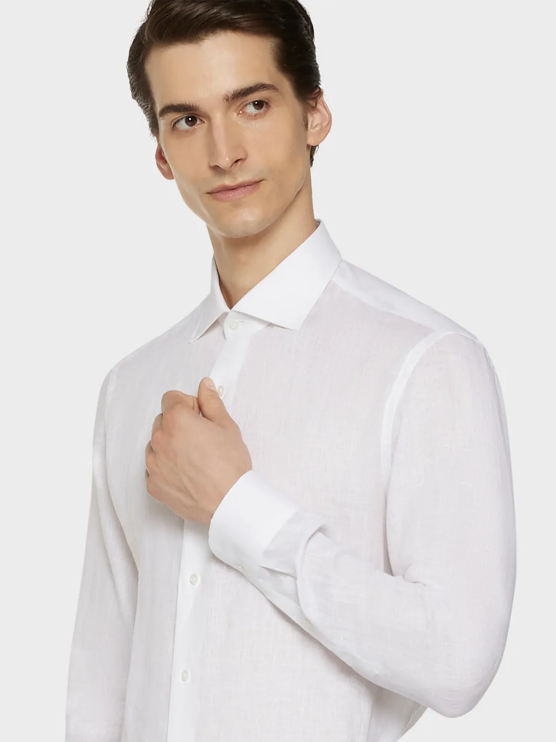 Caruso Butterfly camicia slim bianca lino