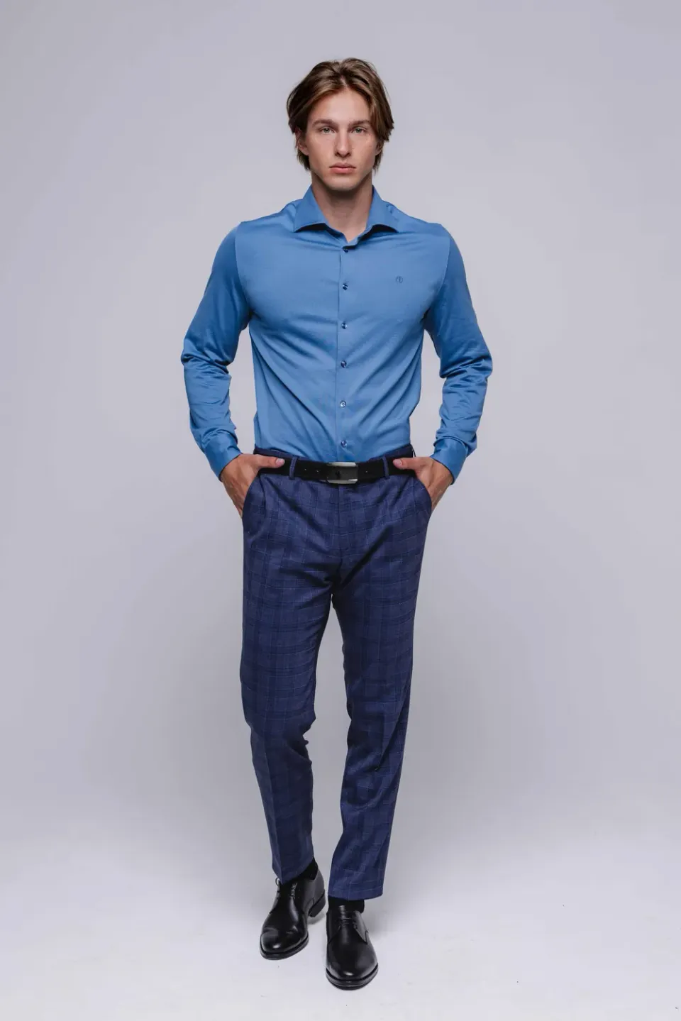 Alain Delon Extra Slim Fit camicia blu jersey cotone