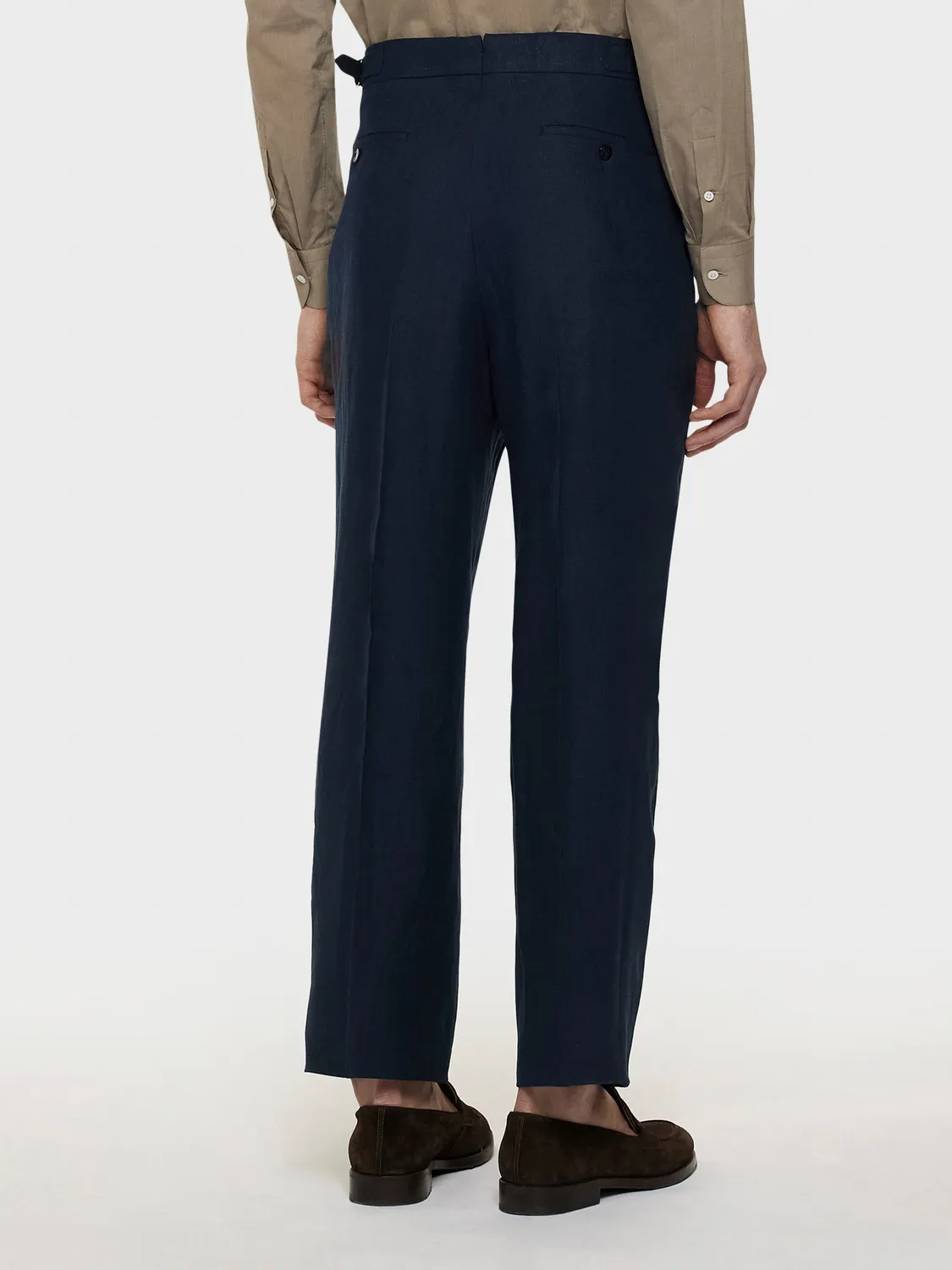 Caruso pantalone lino blu navy doppia pince