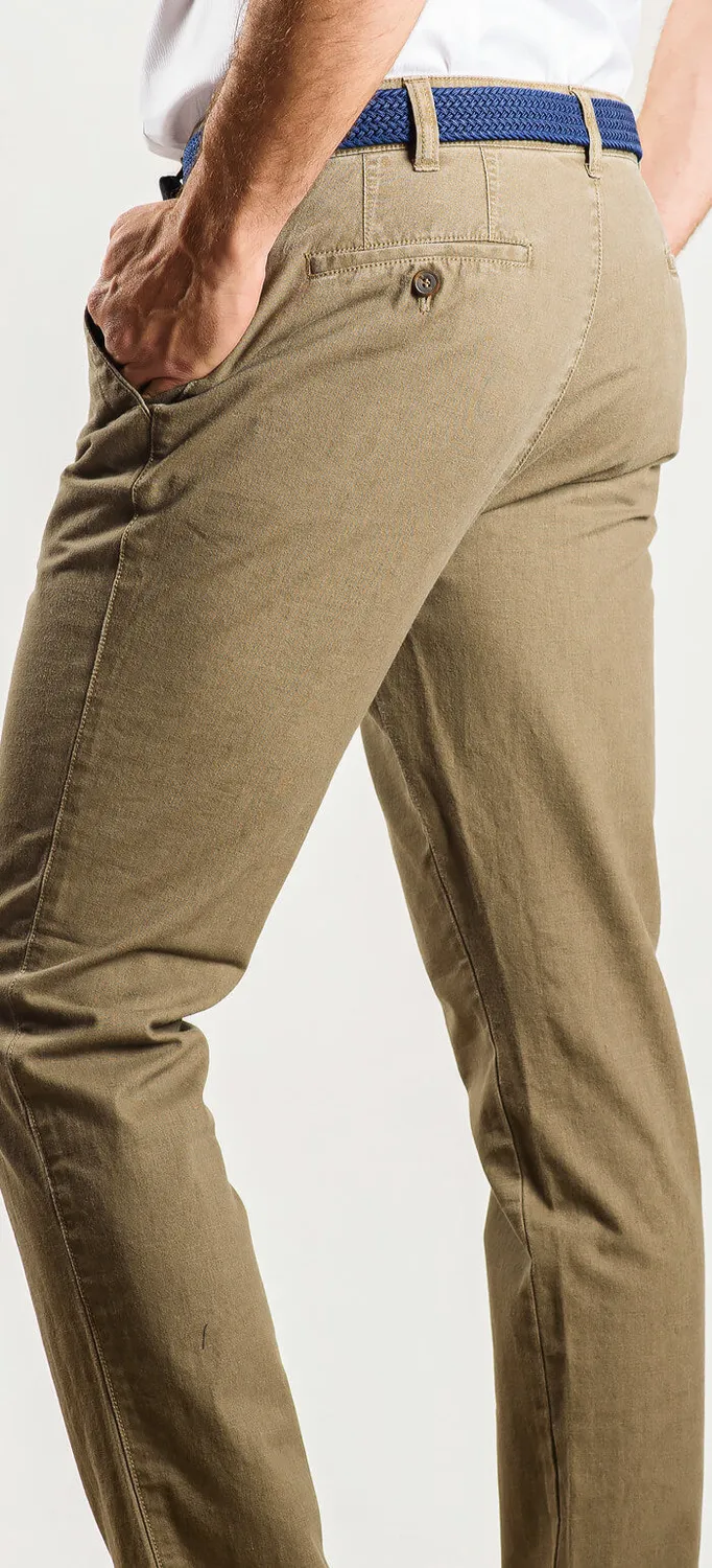 Alain Delon Pantaloni Marroni Cotone Lino Slim