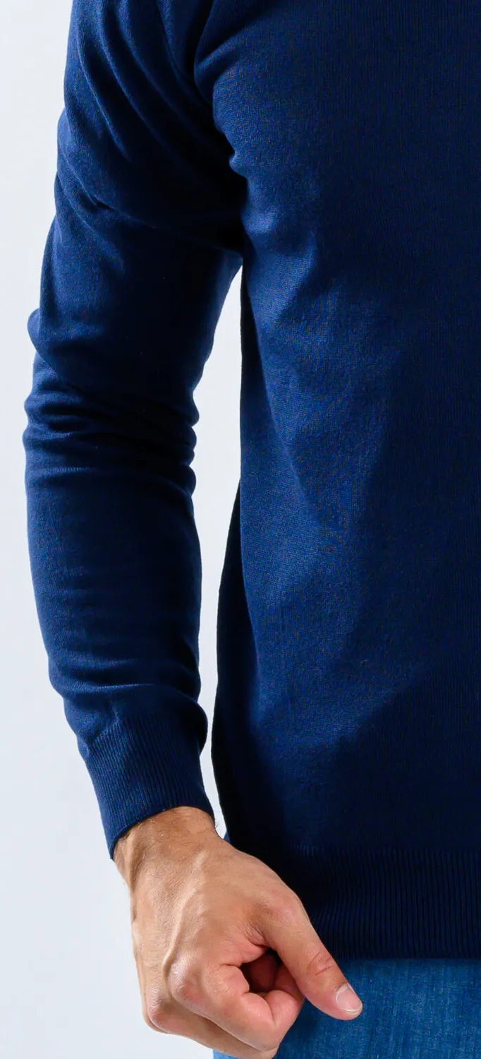 Alain Delon Maglione Blu Navy maglione scollo a V cotone