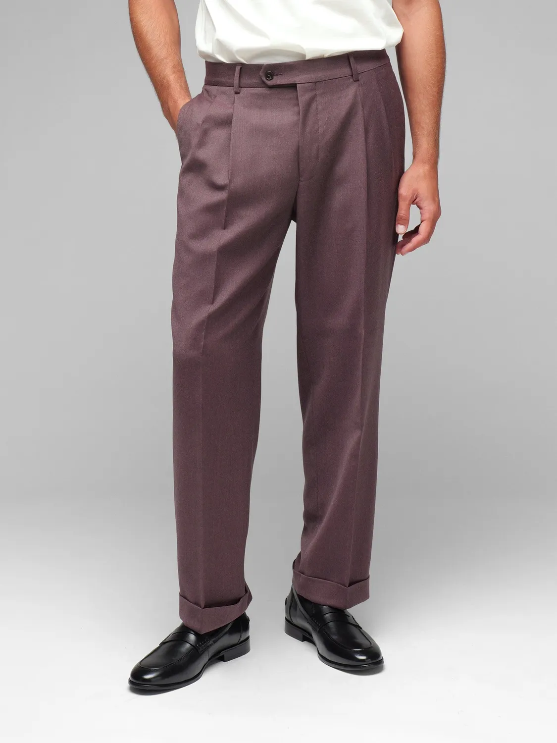 Paoloni Pantalone Doppia Pinces Flanella Rosso stretch