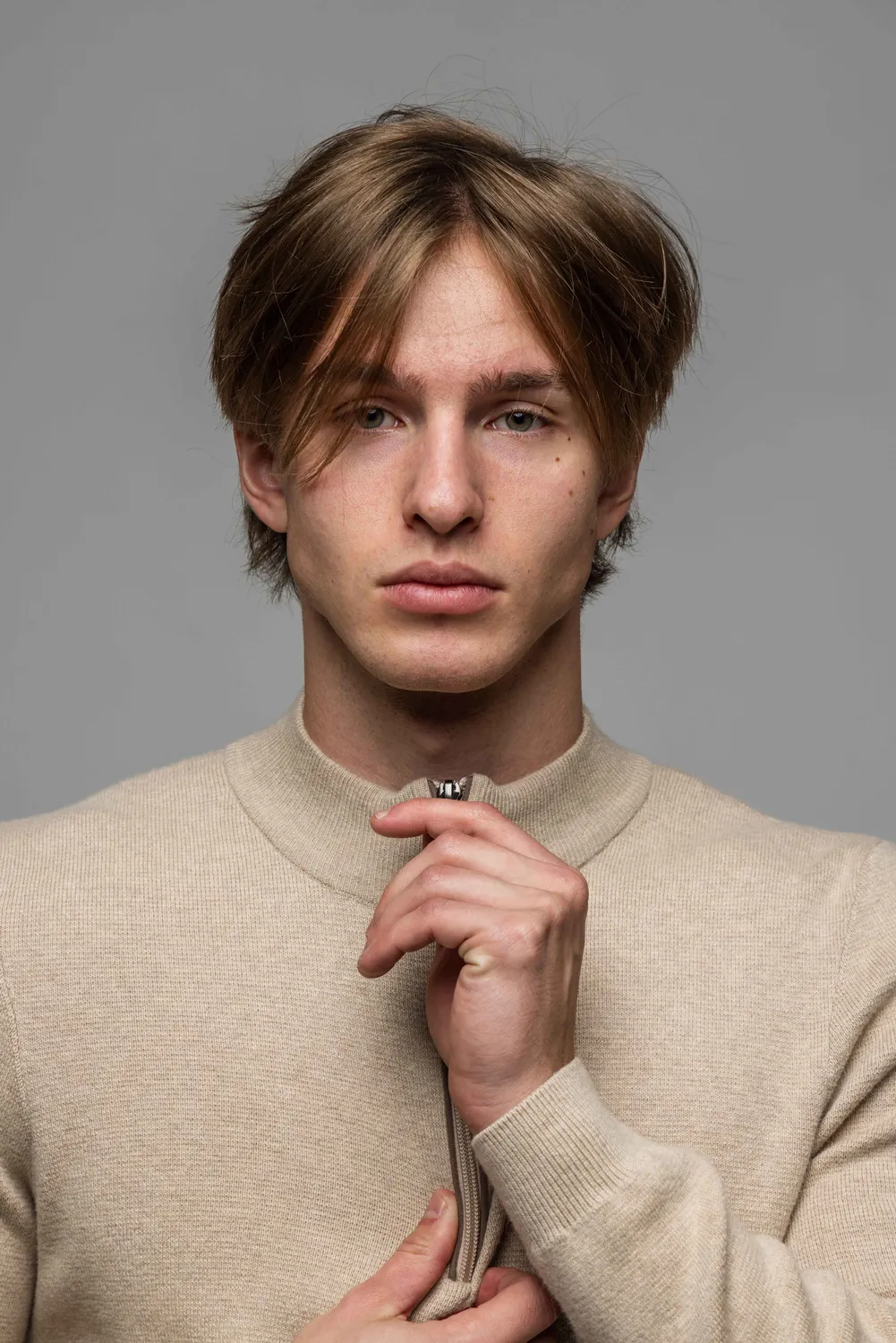 Alain Delon Maglione Beige Zip Cotone Cashmere