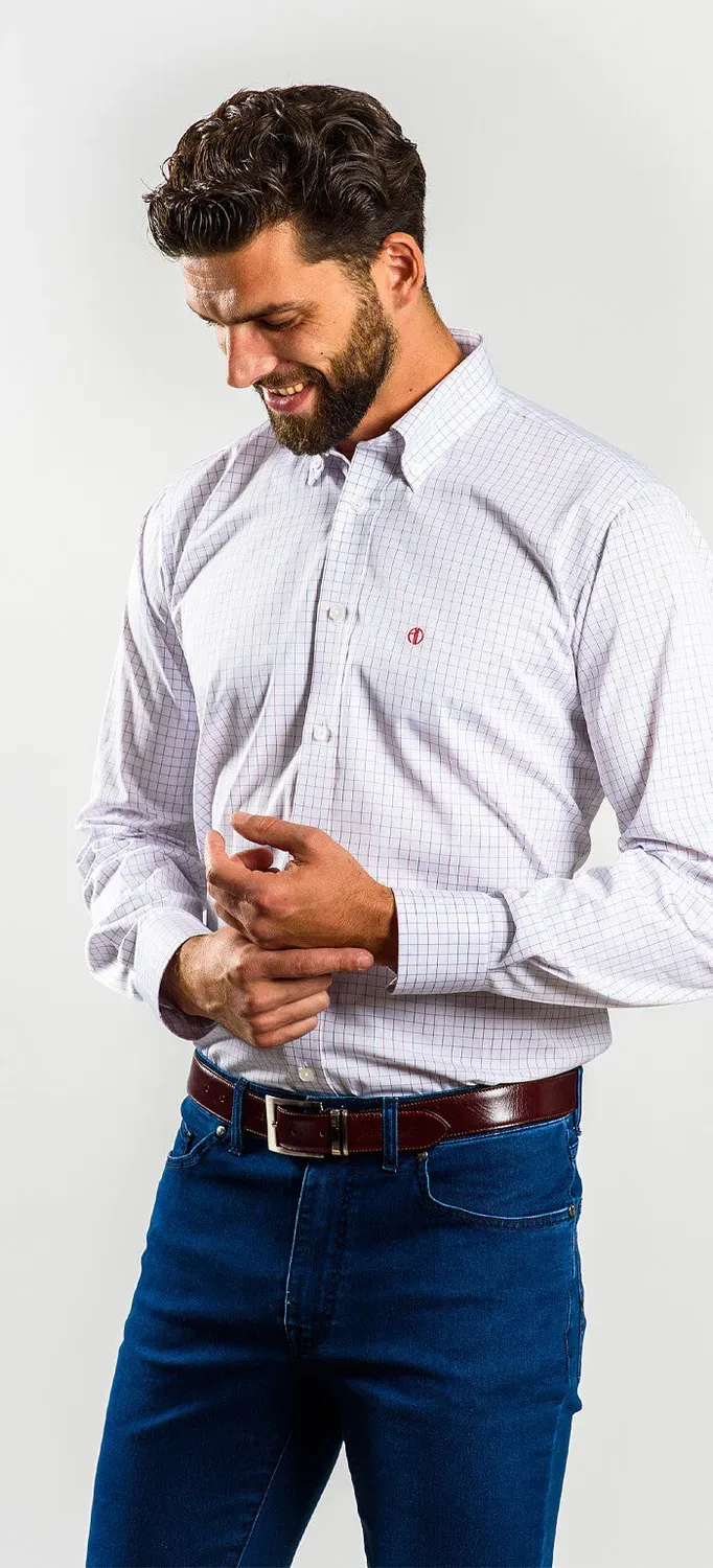 Alain Delon camicia Classic Fit bianca quadri cotone
