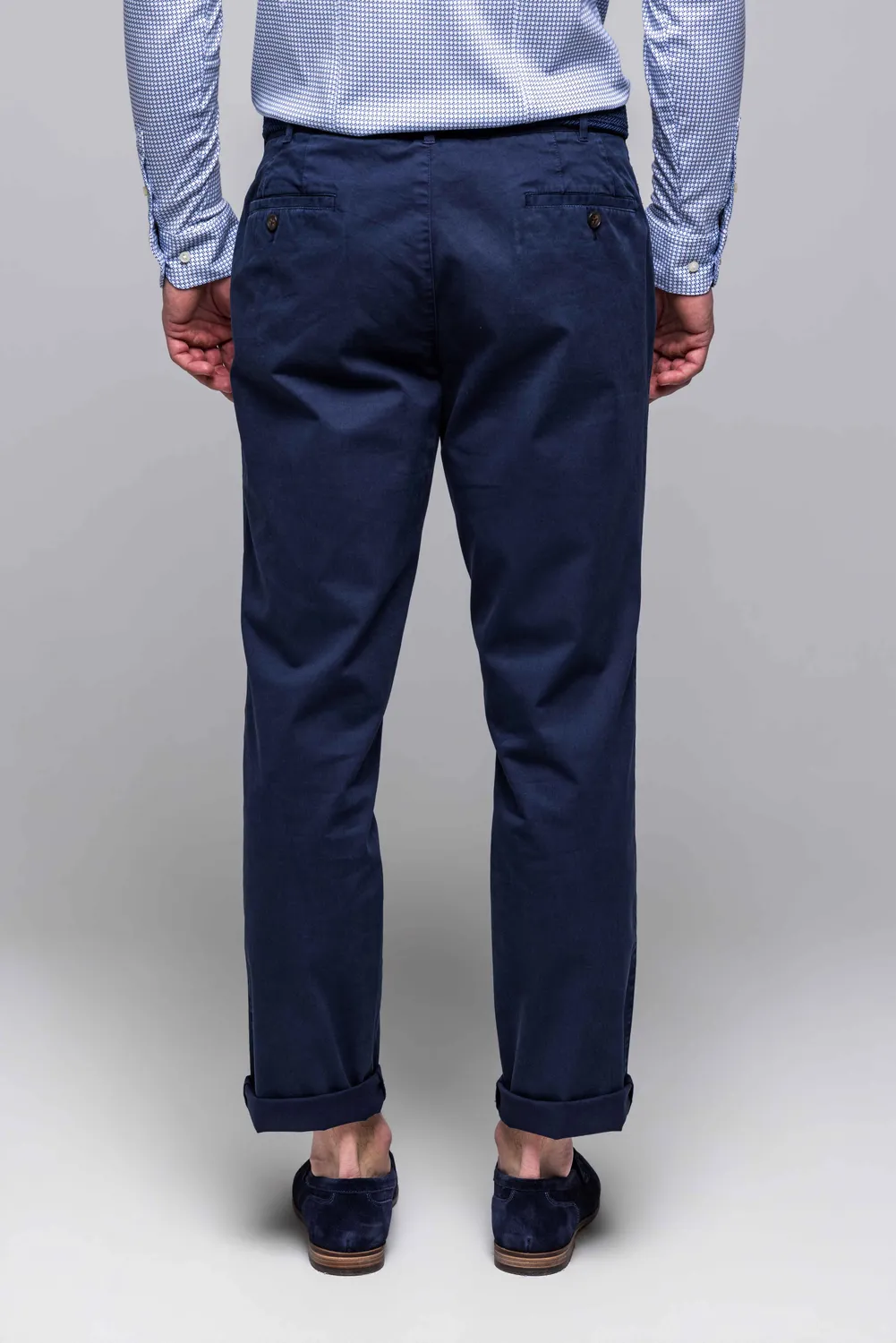 Alain Delon Pantaloni Chinos Blu Cotone Stretch